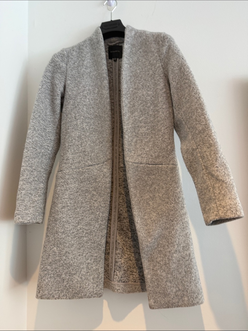 Dynamite Light Gray Open-Front Wool Blend Trench Coat